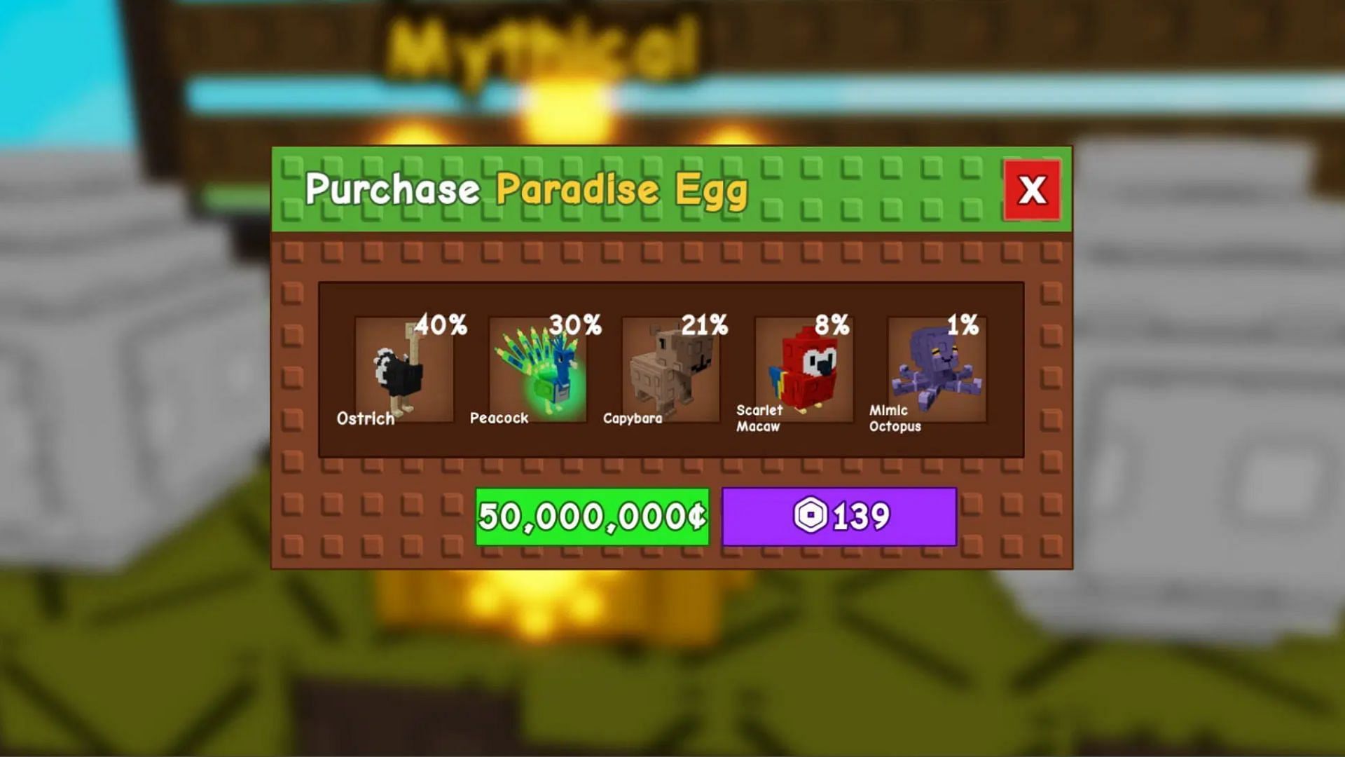 You can get Scarlet Macaw from the Paradise Egg (Image via Roblox)